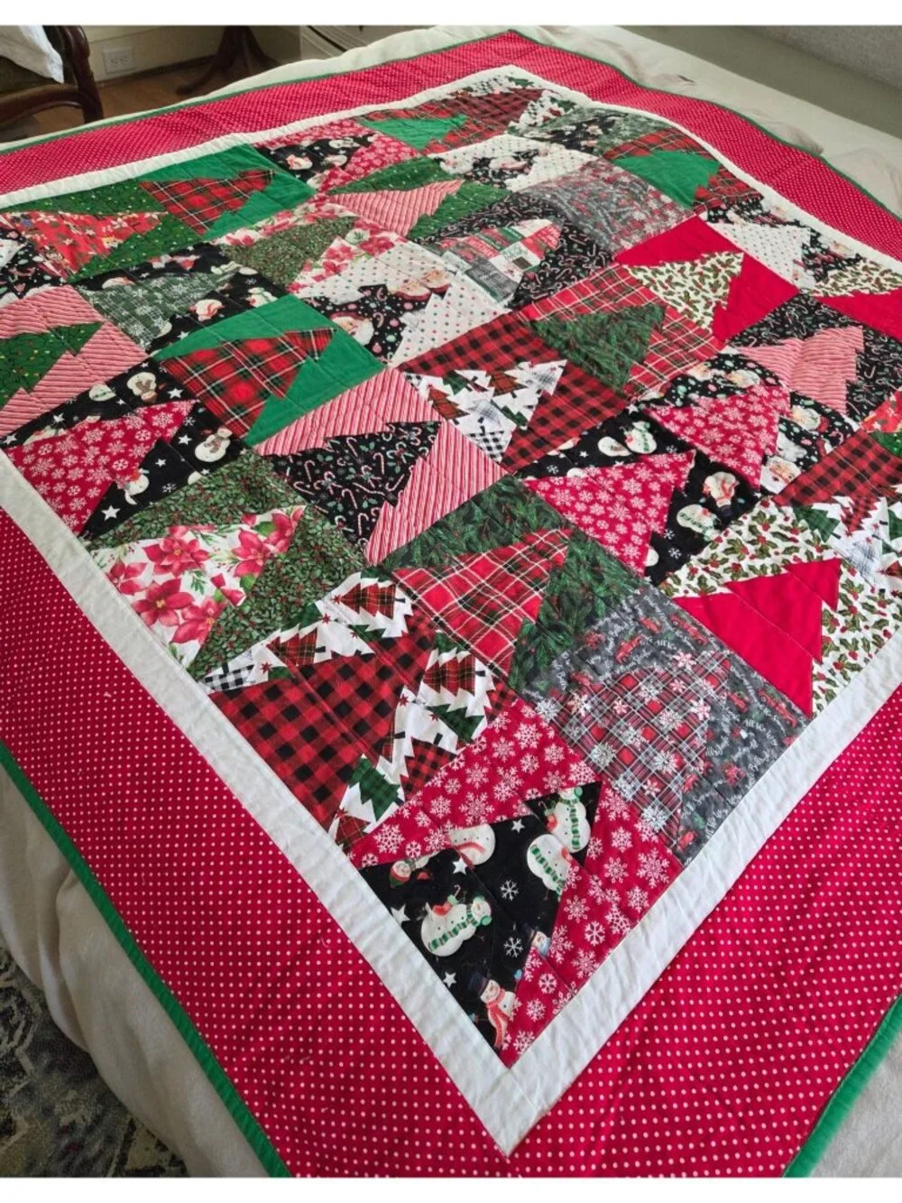 Handmade Patchwork Quilt Blanket Christmas Tree & Santa Pattern Cotton